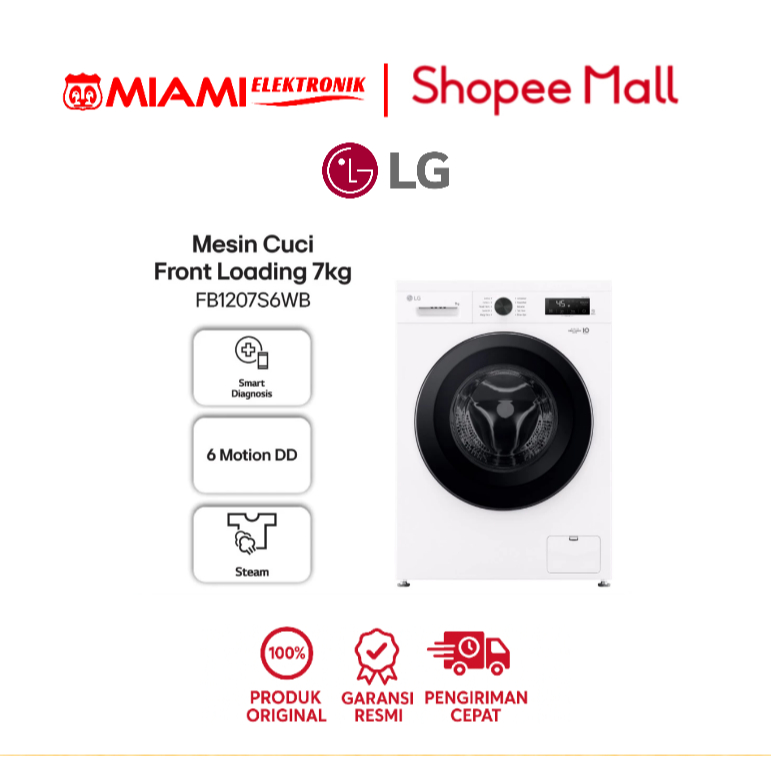 LG FB1207S6WB Mesin Cuci 7 kg Front Loading 6 Motion Inverter Direct Drive dengan Smart Diagnosis