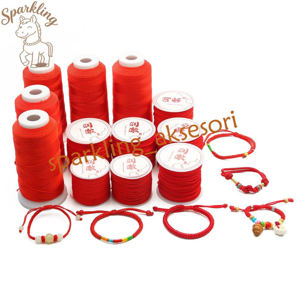 Tali Nilon Merah Gulung Tali Simpul Cina untuk Gelang Tali Kepang DIY Rumbai dan Manik