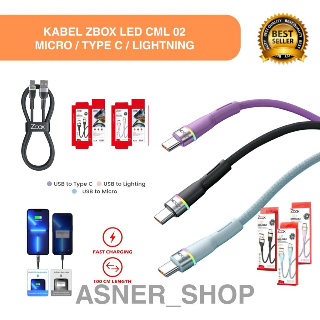 Cable Data Zbox CML-02 Fast Charger Kabel Charging Cas Micro , Type C / Tab C , Lightning / Iphone C