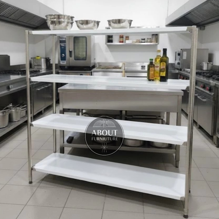 Rak Susun Solid Stainless Steel 201 Dapur MBG / Rak Solid Stainless 4 Susun / Rak 4 Susun Stainless