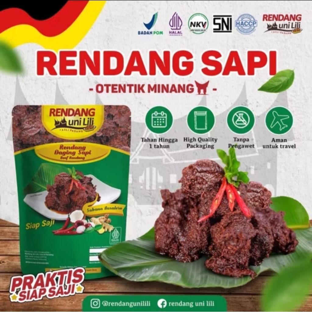 Rendang Daging Sapi Hitam Uni Lili Minang 500gr - Uni Lili