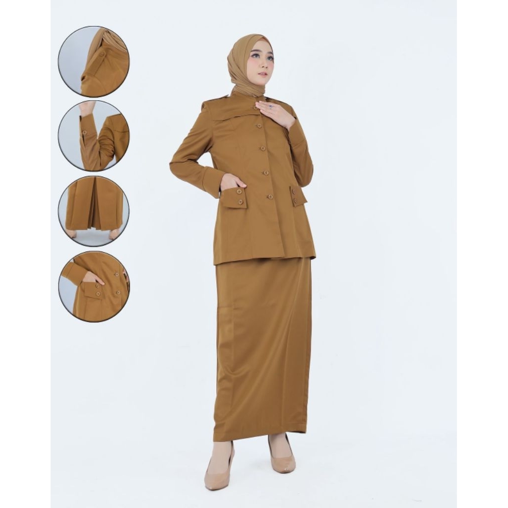 Seragam Pemda Kheki sedang wanita rok span seragam RE Bonia kheki sedang PDH guru ASN PNS Pemda rok 