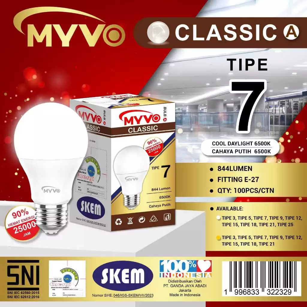 MYVO CLASSIC Lampu LED 7 Watt  MYVO Classic A Bulb Terang