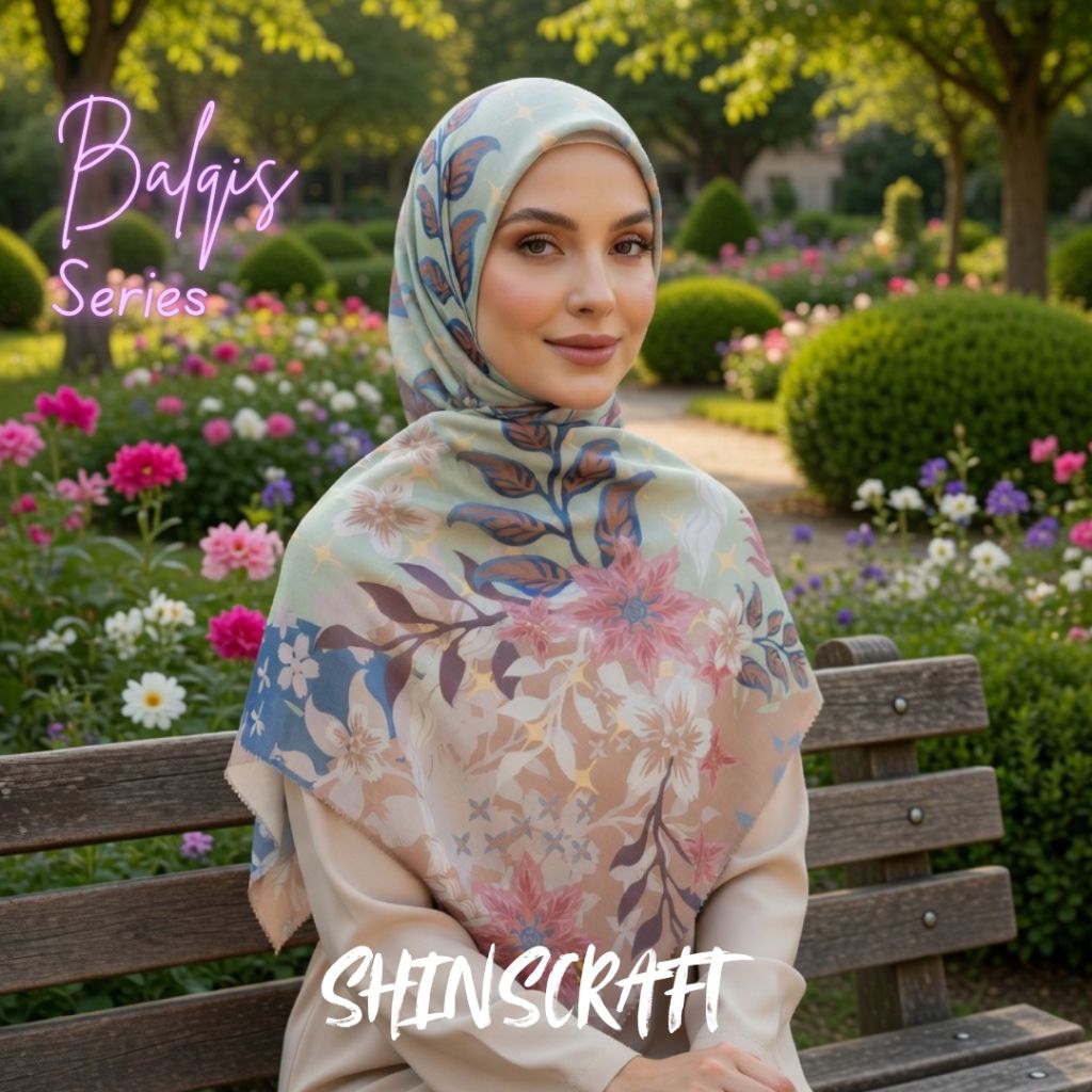 SHINSCRAFT - Balqis Series - Hijab Printing Premium VOAL/ULTRAFINE Segi Empat Lasercut Gelombang & T