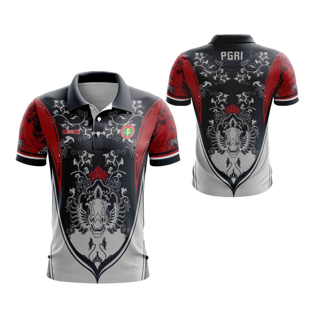 Jual Kaos Baju PGRI Pria Berkerah/Kaos PGRI Batik Jersey  Lengan Panjang Pendek Fullprint