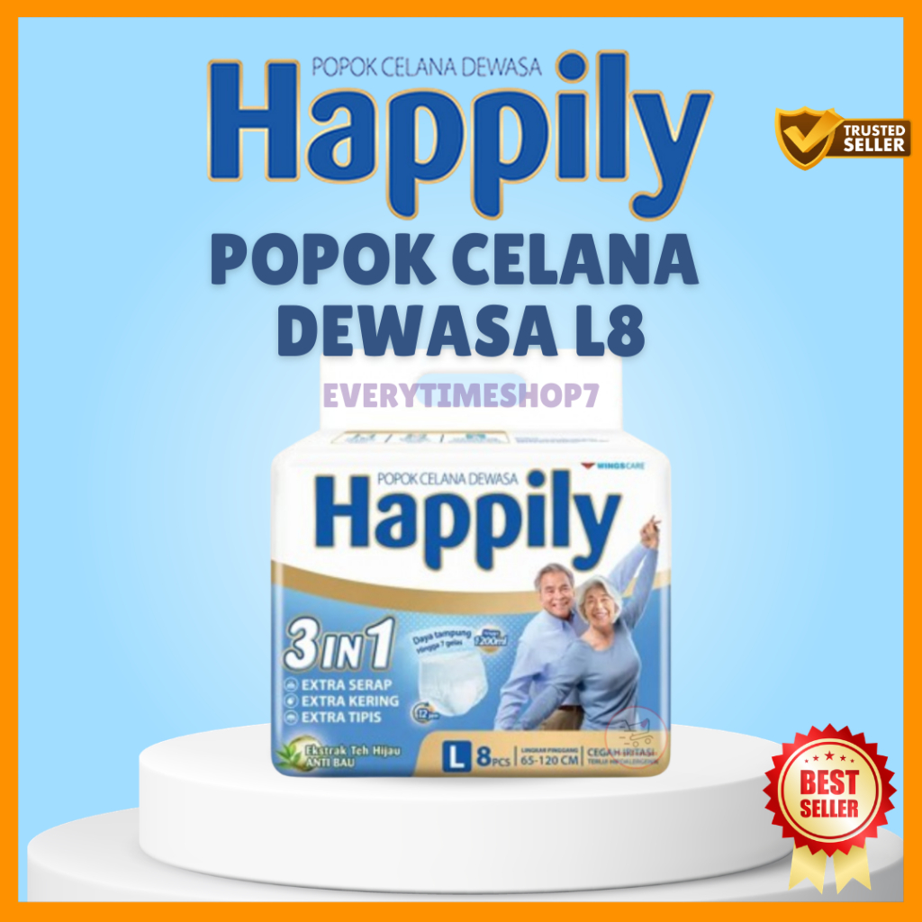 Happily Popok Celana Dewasa L8 – Pampers Dewasa Anti Bocor untuk Lansia / Orang Tua
