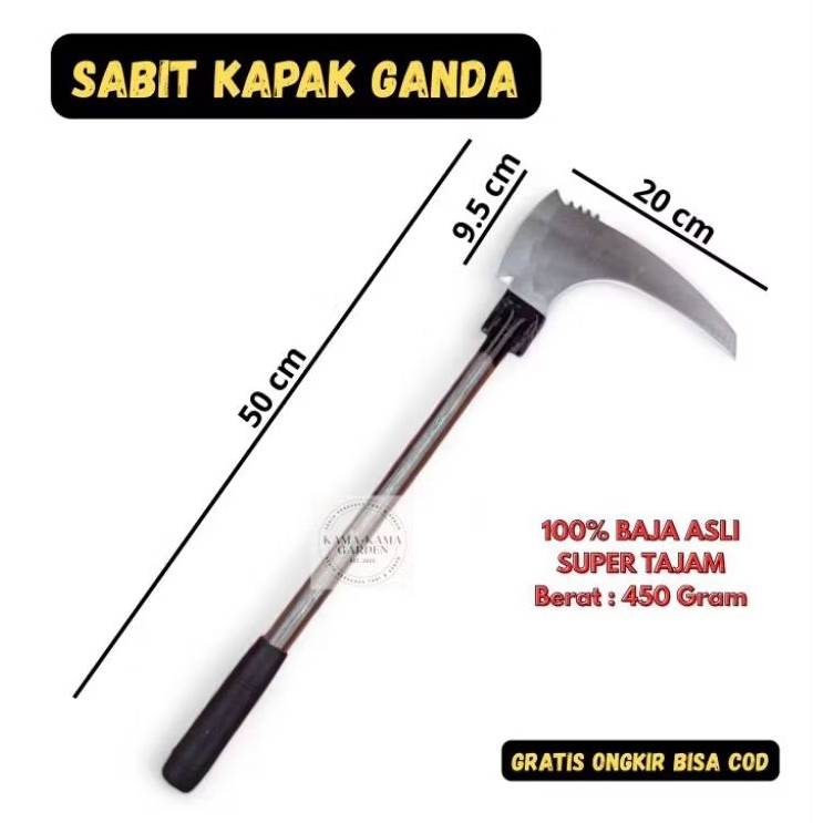 (50 CM) Sabit Kapak Ganda Pemangkas Multifungsi BAJA - Sabit Kapak Baja Asli Super Tajam - Alat Pemo