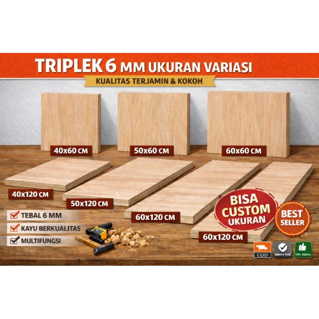 triplek semi Meranti 6 mm ukuran custom