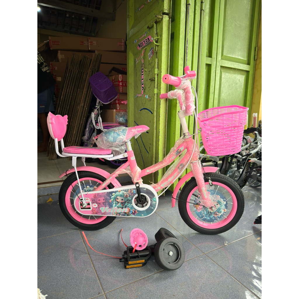 SEPEDA MINI UNTUK ANAK CEWEK RODA 4 Velion 12 INCHI KERANJANG TURUN