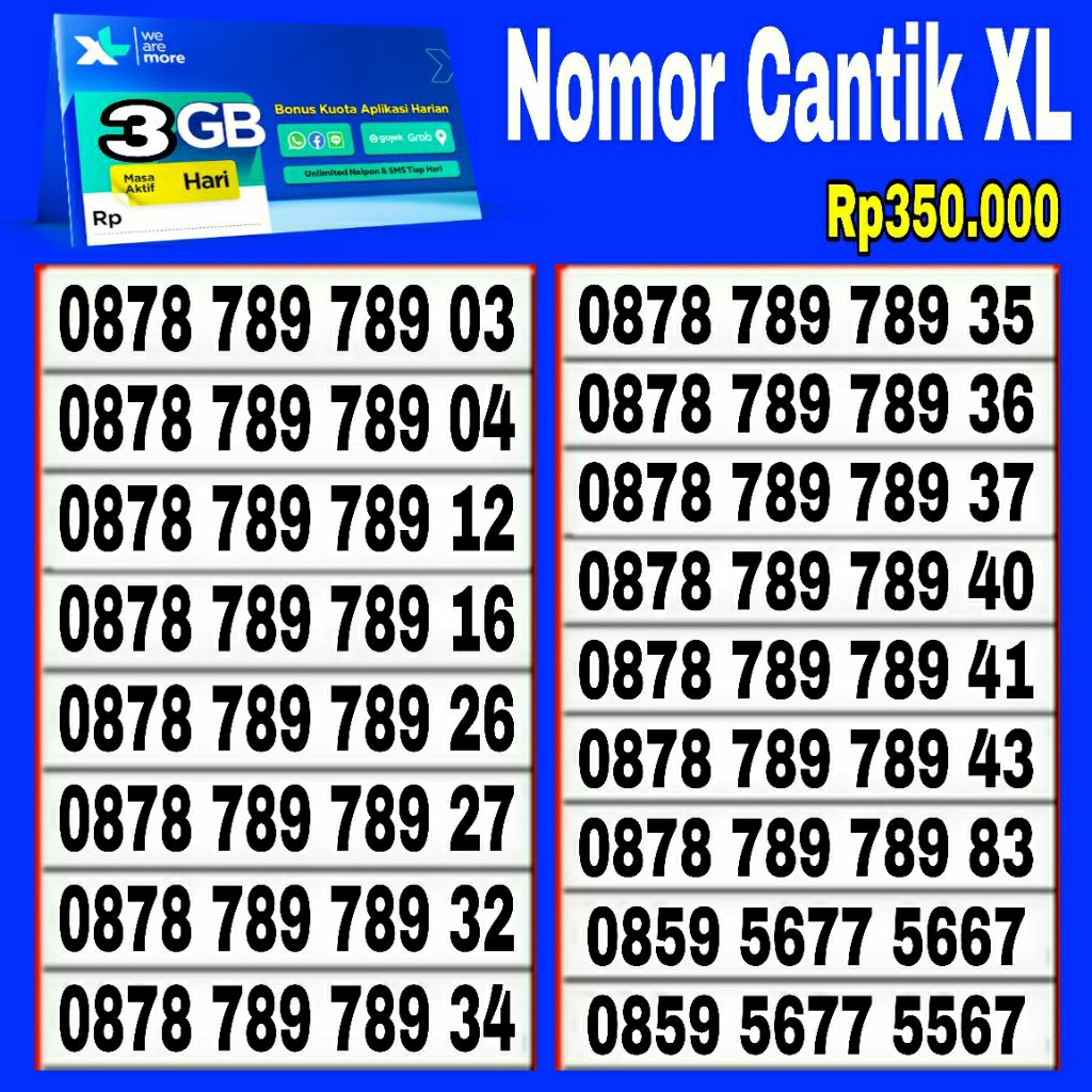 nomor cantik kartu perdana XL jaringan support 4g/5g kartu perdana XL extra Combo lite