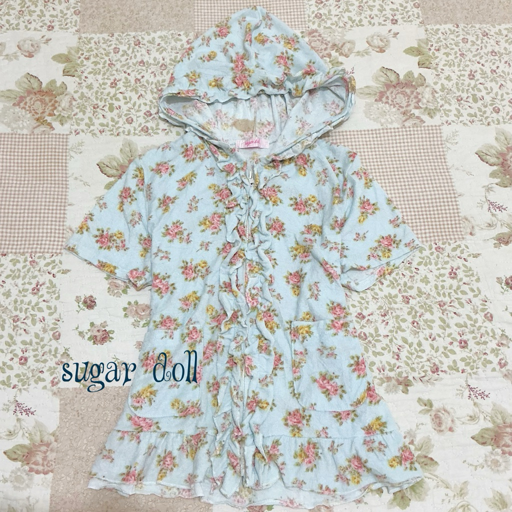 Sugar Doll Blue Floral Jacket Kawaii Vintage Coquette Cottagecore Y2K Grunge Gothic Goth 2000s Fairy