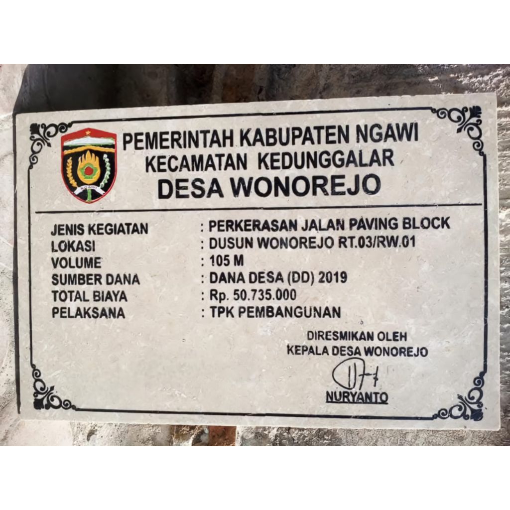Jasa Pembuatan Prasasti Marmer Dana Desa - Prasasti Peresmian Proyek Grafir Custom