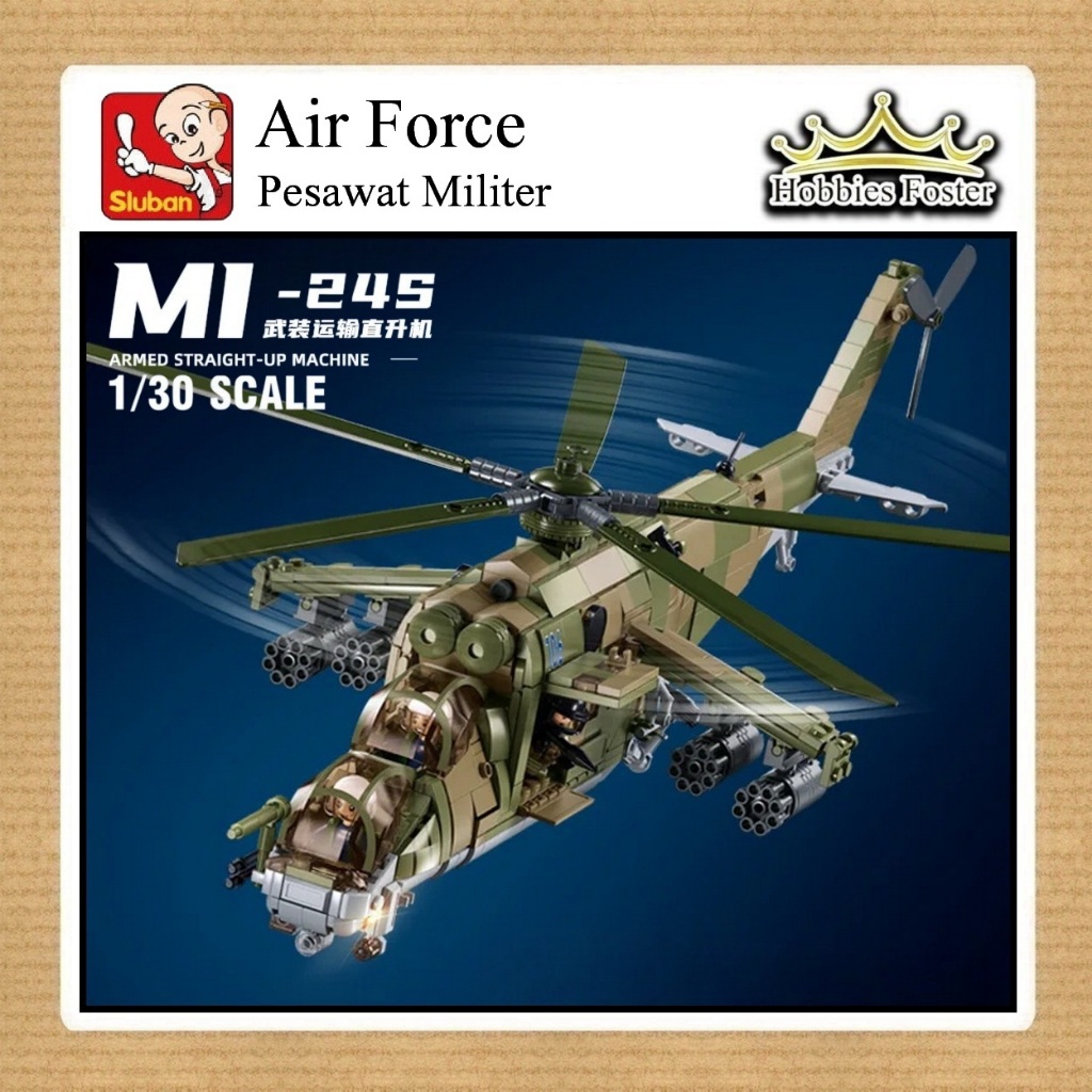 BRF Sluban 1137 - Air Force Military Helicopter MI24 - Mainan Pesawat Green Helikopter MOC DIY