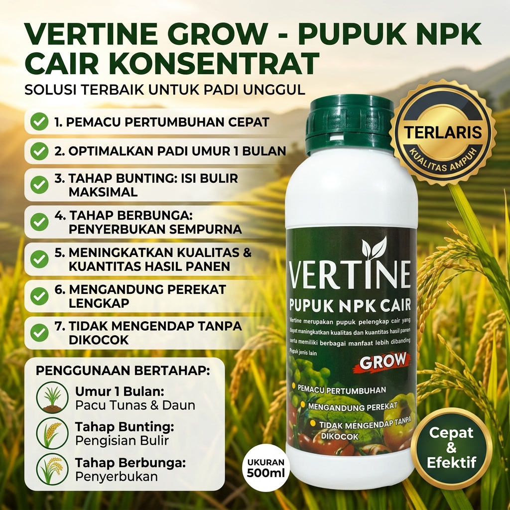 VERTINE GROW 500ml Pupuk NPK Cair Obat Semprot Yang Bagus Untuk Tanaman Padi - Obat Penyemprotan Tan