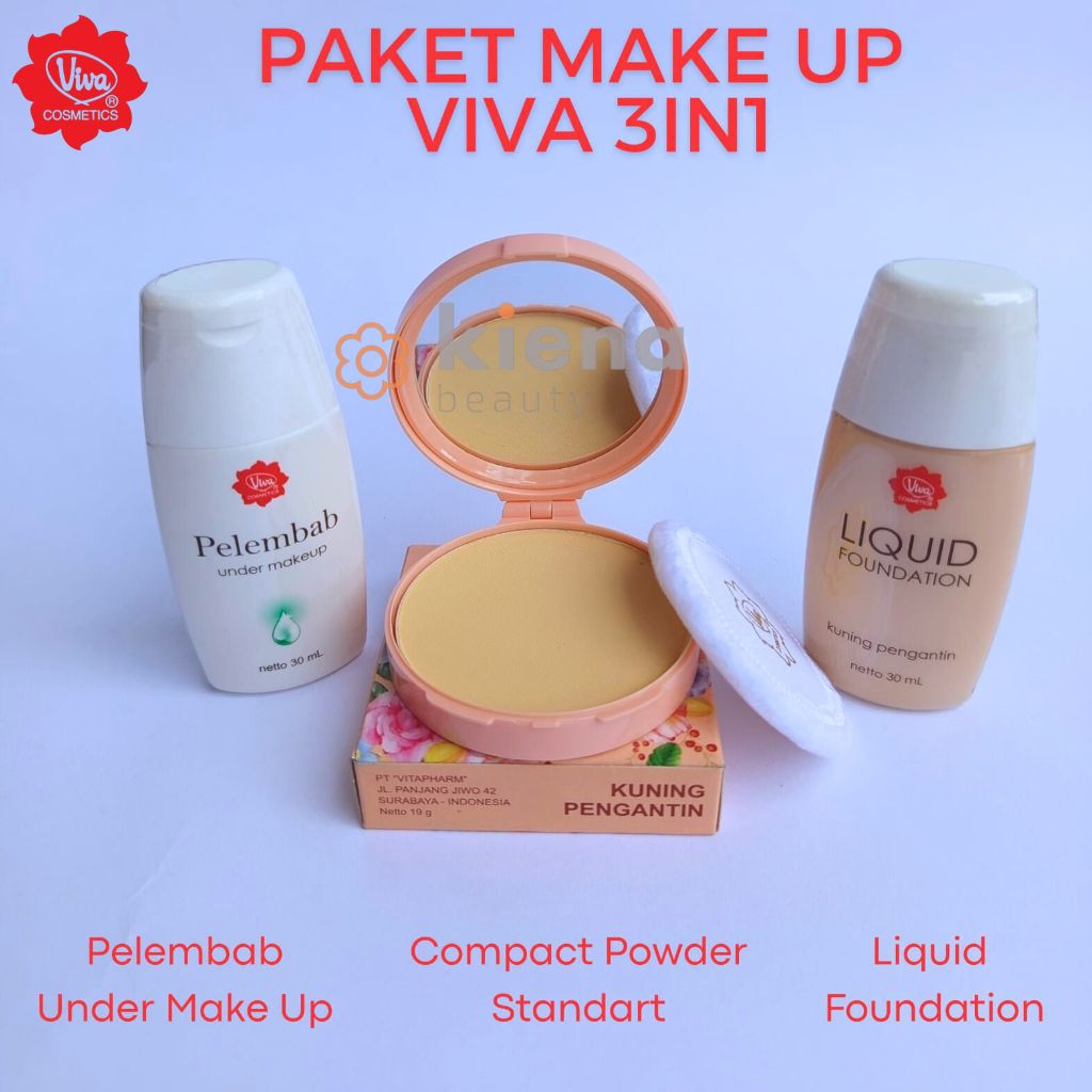 Viva Bundle Paket Make Up 3In1 Pelembab - Liquid Foundation - Compact Powder Natural/Kuning Langsat/