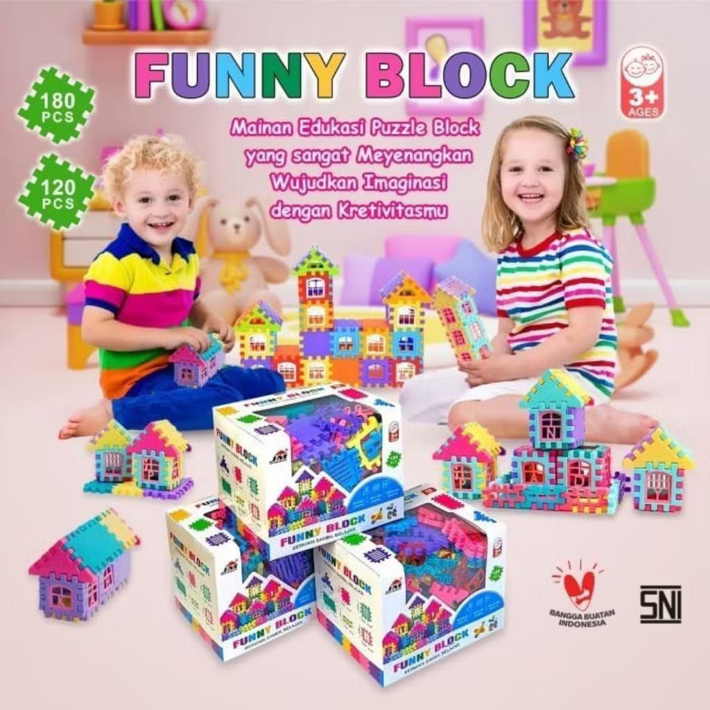 Mainan Edukasi Anak Balok Susun Puzzle Imajinasi Bentuk Rumah Block Blok