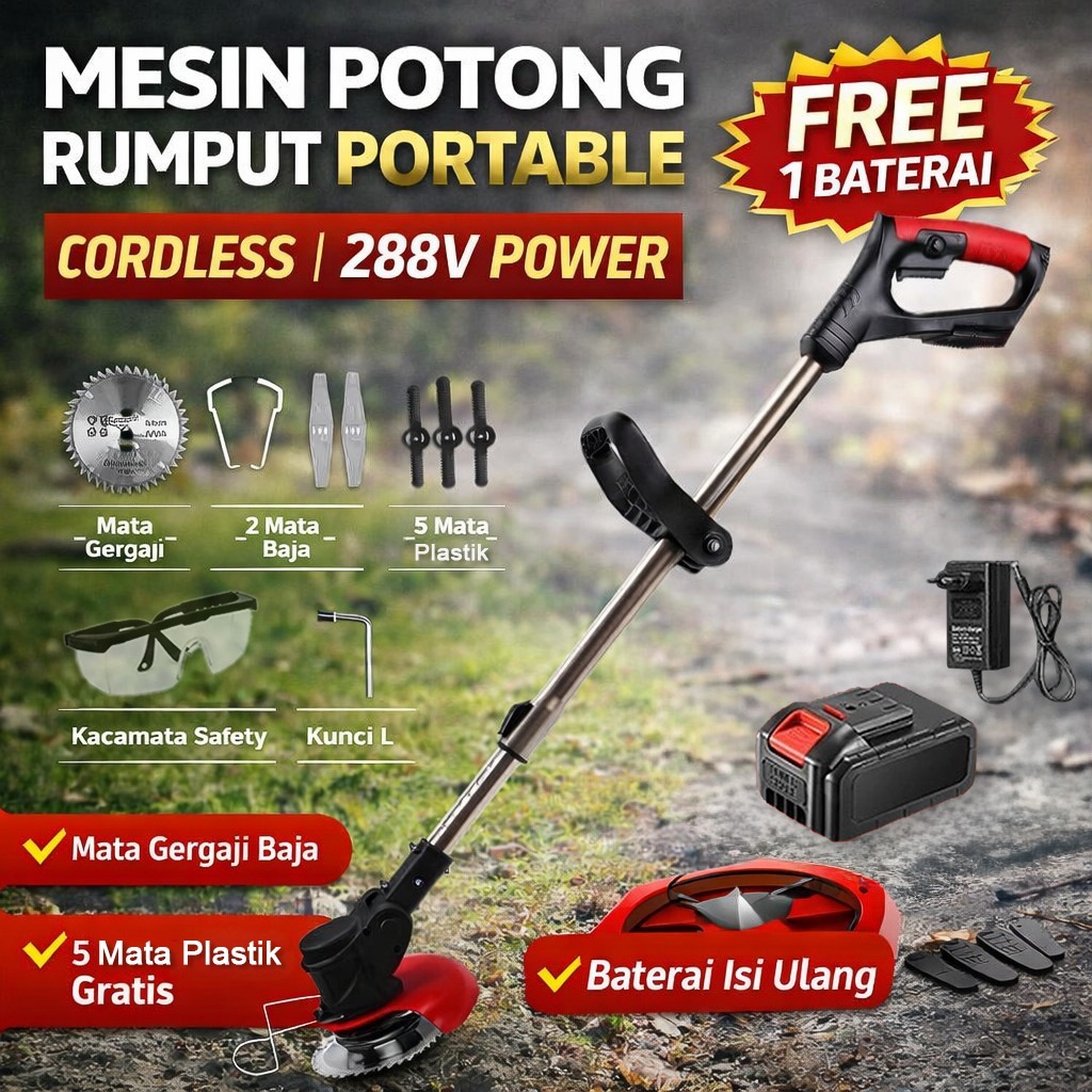 Mesin Potong Rumput Cordless Portable Mesin Babat Rumput Baterai Alat Potong Rumput Listrik