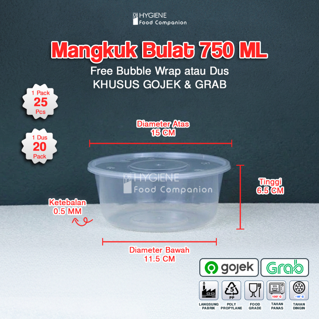 Thinwall Bulat 750 ml Mangkok - Roundbowl 750ml - Mangkok Bulat 750ml