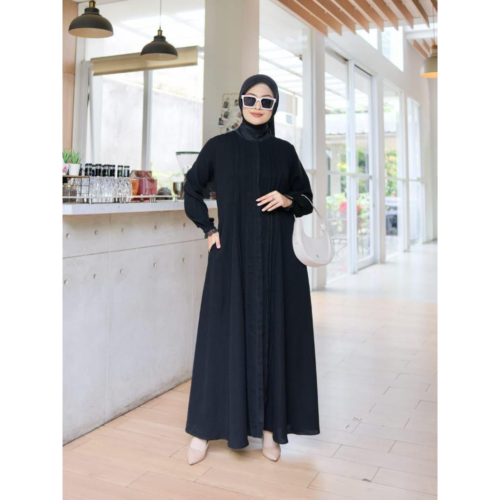 Gamis Abaya tangan renda List Elegan Jetblack Luxury by DNL (DP-001)  busui friendly wenwencollectio
