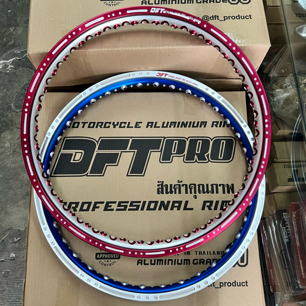 VELG CNC SLOT DFT THAILAND KOMBINASI RED SILVER DAN BLUE SILVER RING 17 LEBAR 140 MOTOR CUSTOM