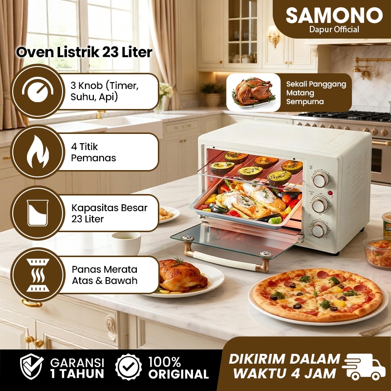 SAMONO Oven Listrik Low Watt Toaster Elektrik 23 Liter 3 Knob Kontrol dengan 4 Tingkat Pemanas Api A