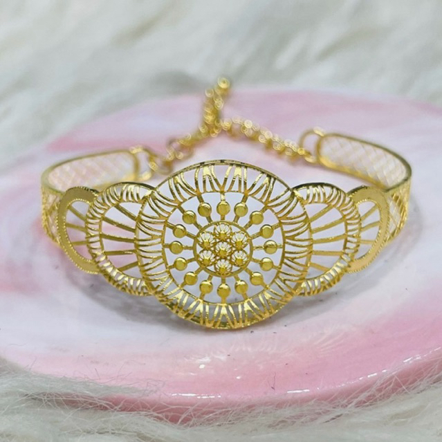 gelang bulat kerawang simple elegant emas asli kadar 700