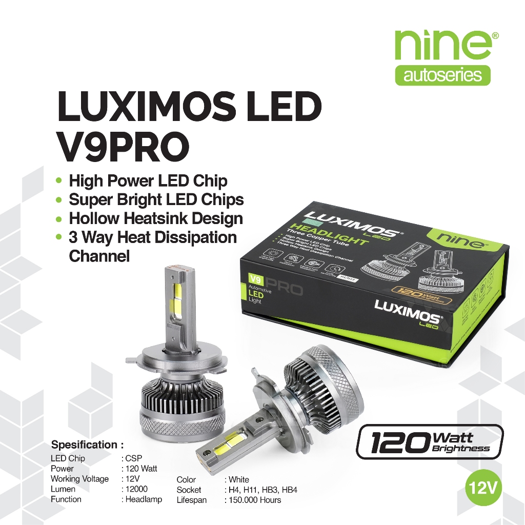 LUXIMOS Lampu Mobil LED H11 HB4 HB3 120W Foglamp Tembus Hujan Kabut Super Terang V9 PRO - NINE MEDAN