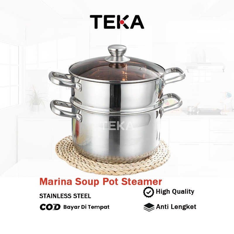 TEKA Super Steamer 38CM 2 Susun Panci Kukus Soup Pot Steamer Ukuran 28cm Tebal Panci Stainless Tutup