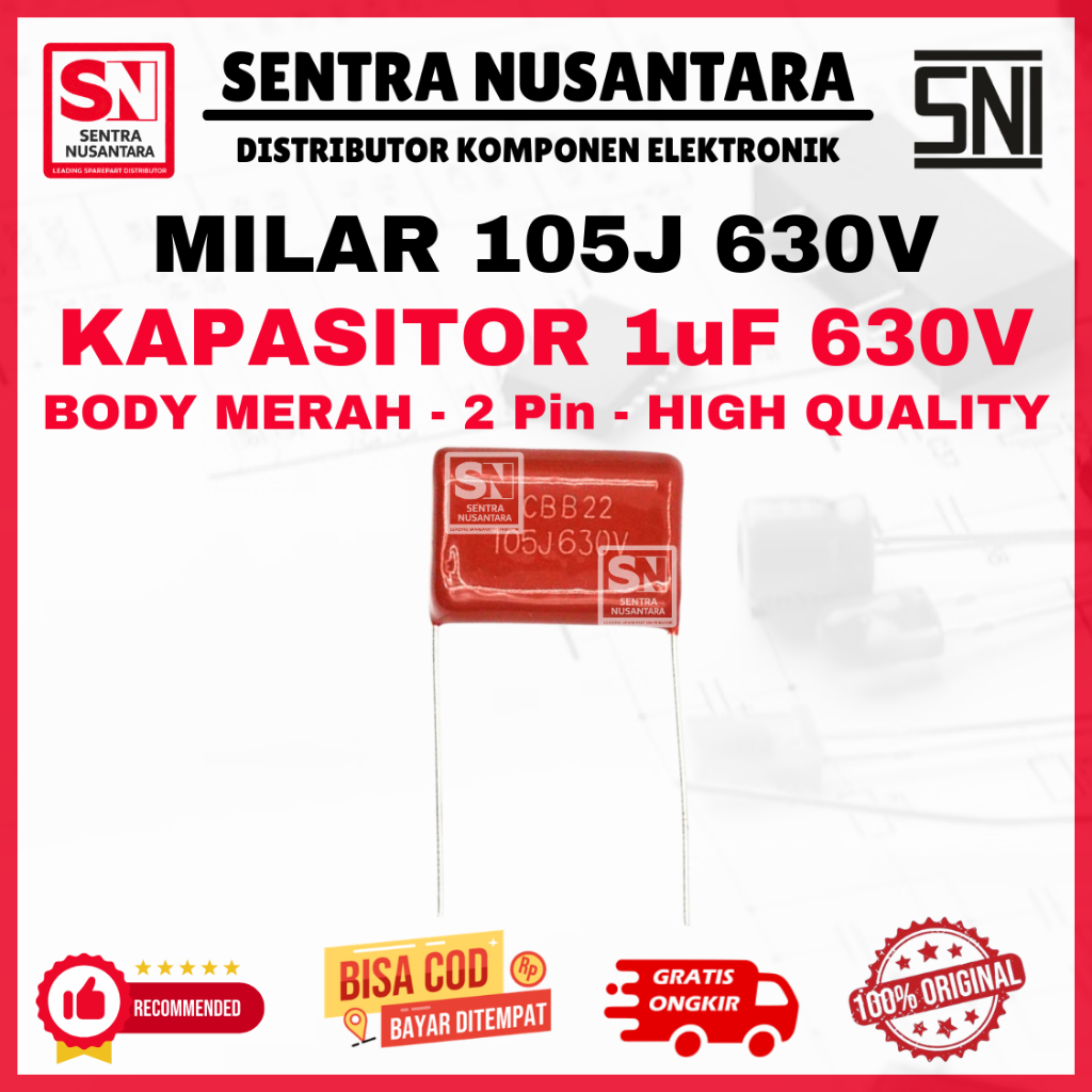 CAPACITOR MILAR 105J 630V 105 J 1UF BQ72 CAPACITOR MYLAR 105K 630V KAPASITOR MILAR 105J 630V MILAR 1