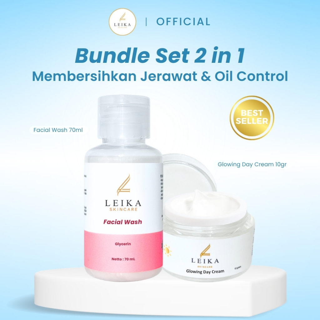 Leika Skincare 2 in 1 Glowing Day Cream & Facial Wash Leika Skin Care Resmi BPOM