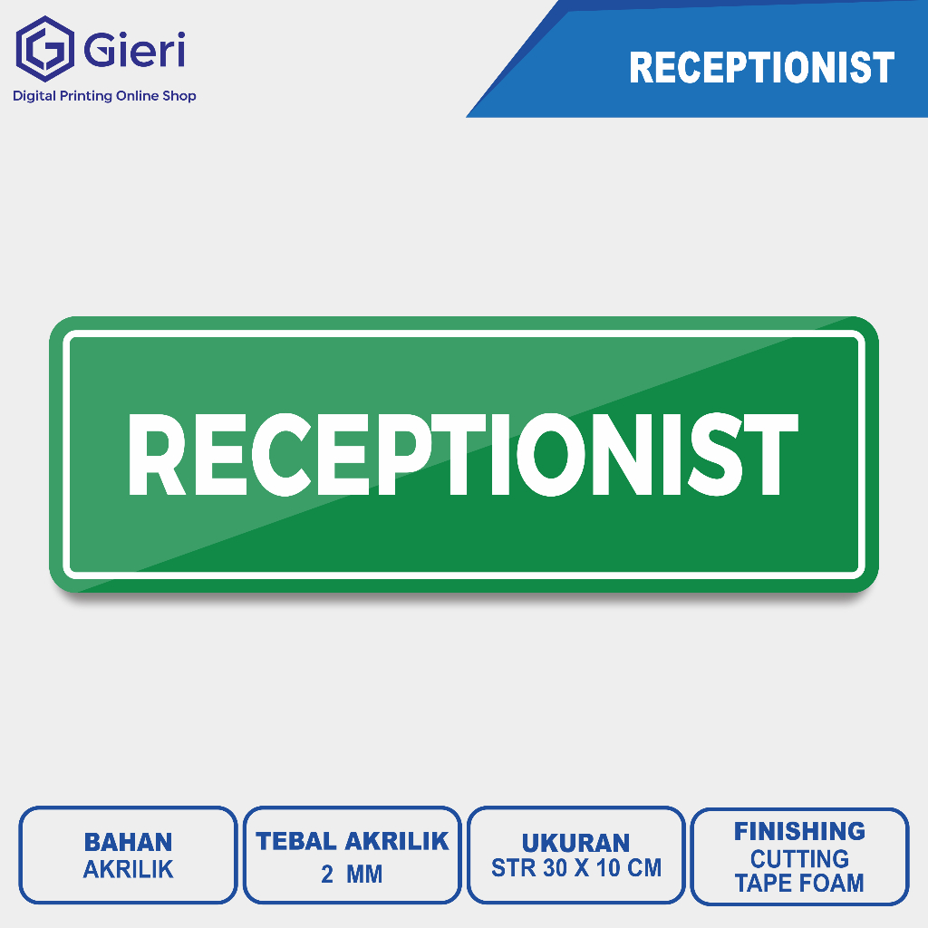 RECEPTIONIST /  Papan Nama Ruang / Bahan Akrilik / Bahan Stiker