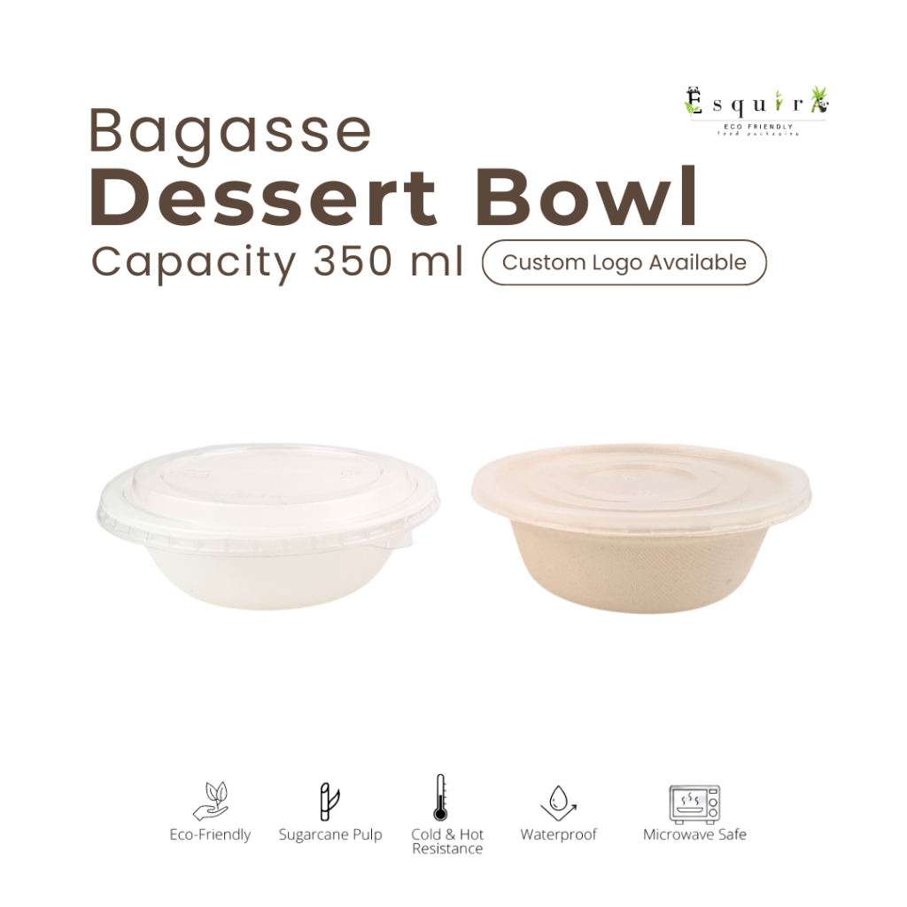 (25 PCS) Bagasse Dessert Snack Bowl 350 ML & Lid / BG350