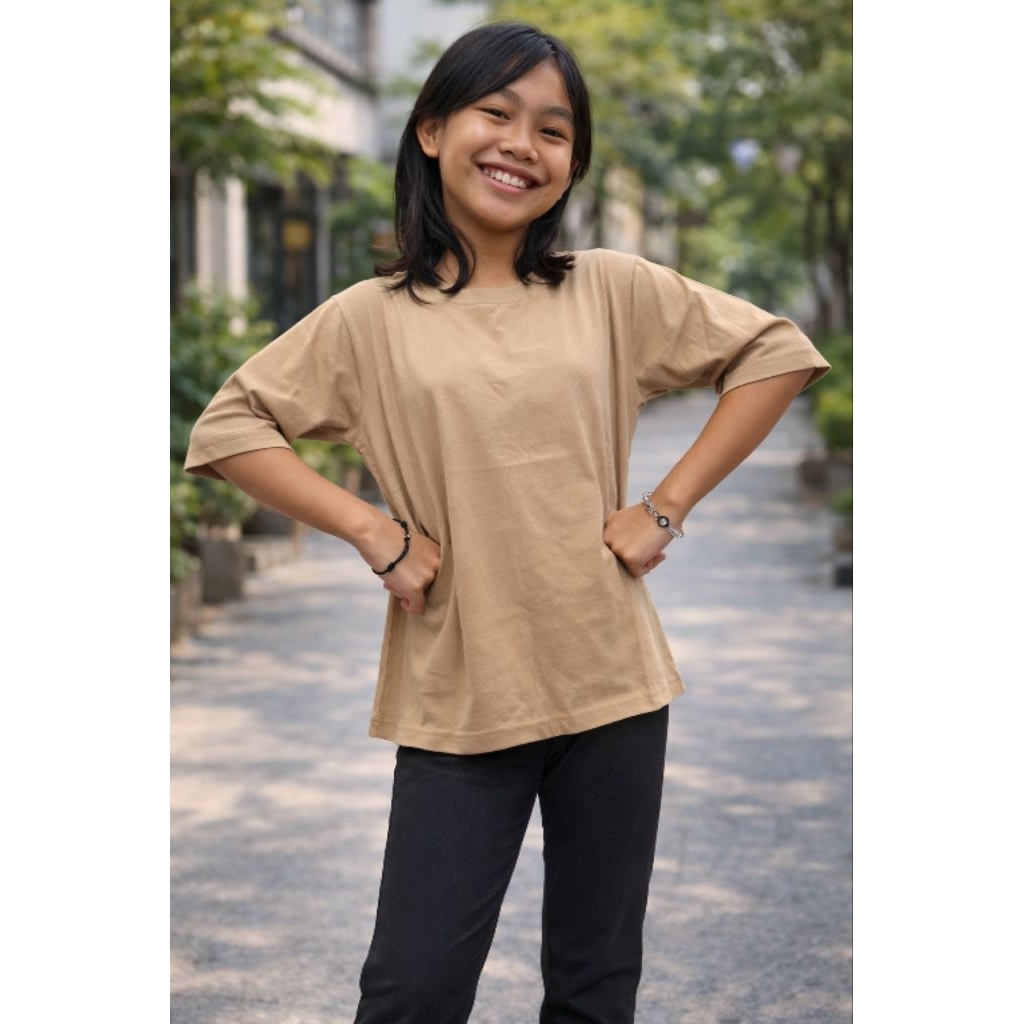 Kaos Oblong Polos Pria & Wanita Baju T-Shirt Casual Warna Coklat Muda untuk Gaya Santai