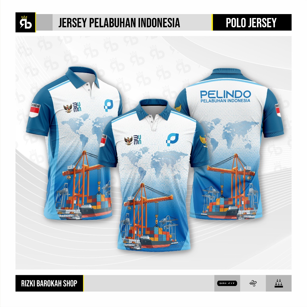 Rizki Barokah Shop Jersey PELINDO Baju Olahraga Pendek Kaos Santai Pria Wanita Sport Bahan Premium N