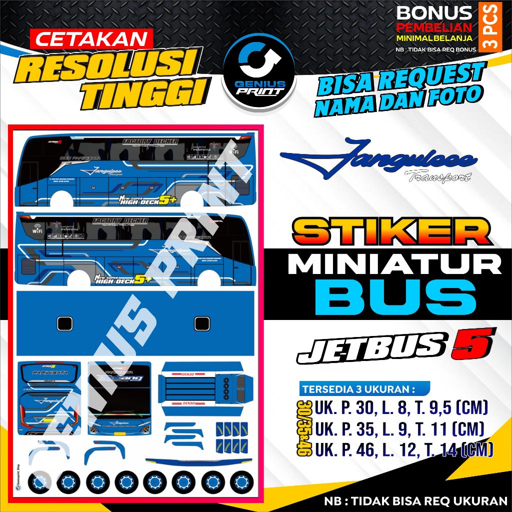 Stiker Miniatur Bus [ JETBUS 5 ] Livery AKA WISATA | JANGULEEE | KALEBAS | NARENDRA | TIRTO AGUNG | 