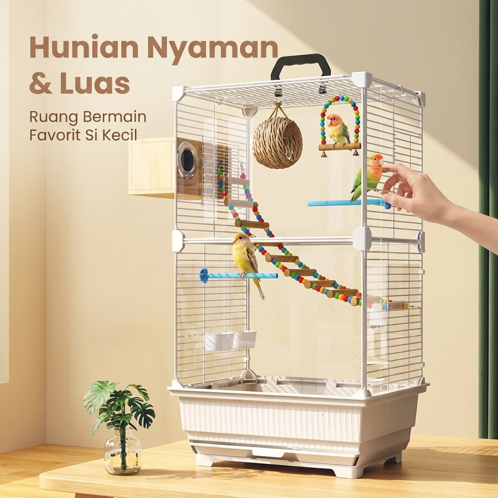 Sangkar Burung Kecil Kandang Tiang Besi Ruji Hitam untuk Burung Pleci Prenjak