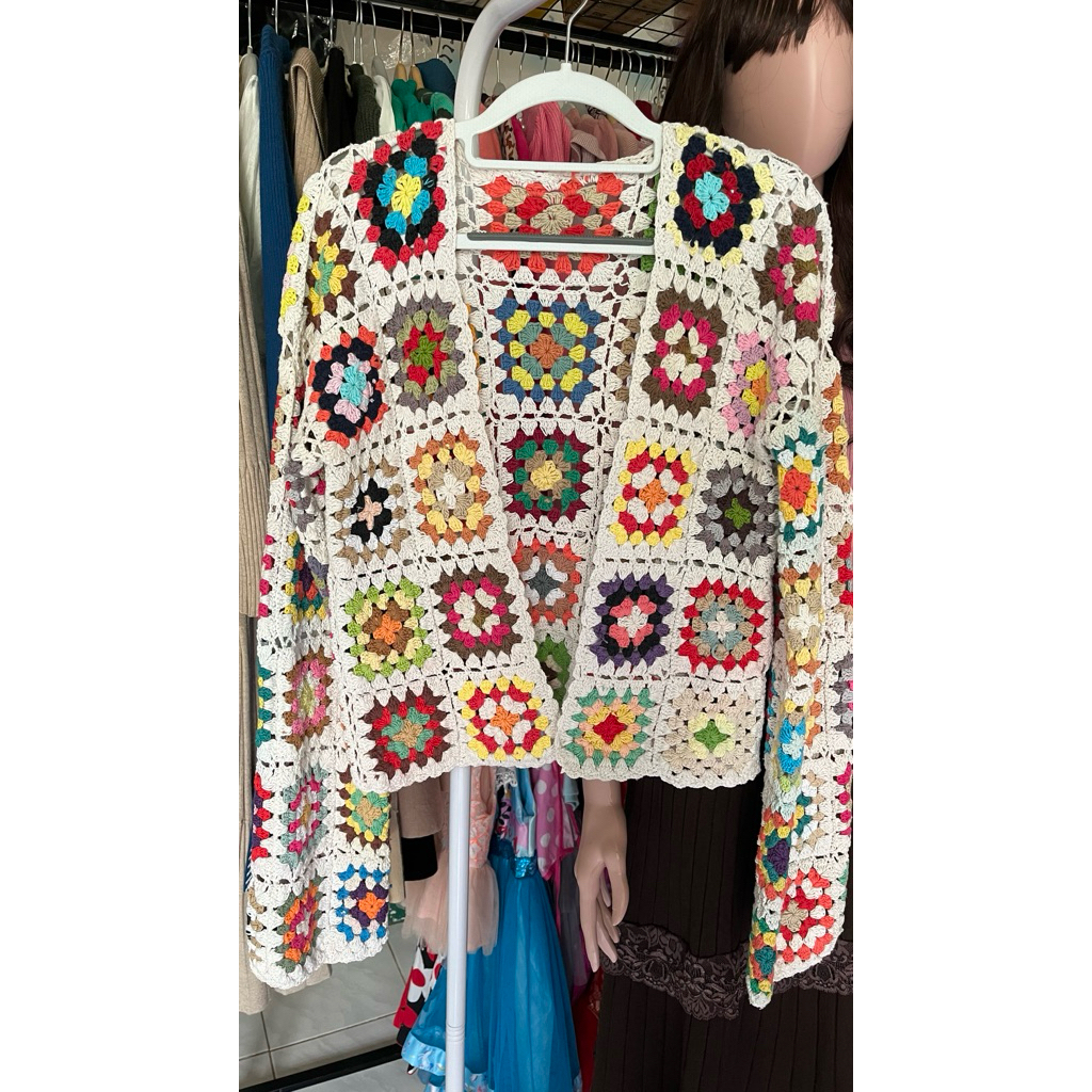 Crochet Cardigan, Granny Square Colorfull