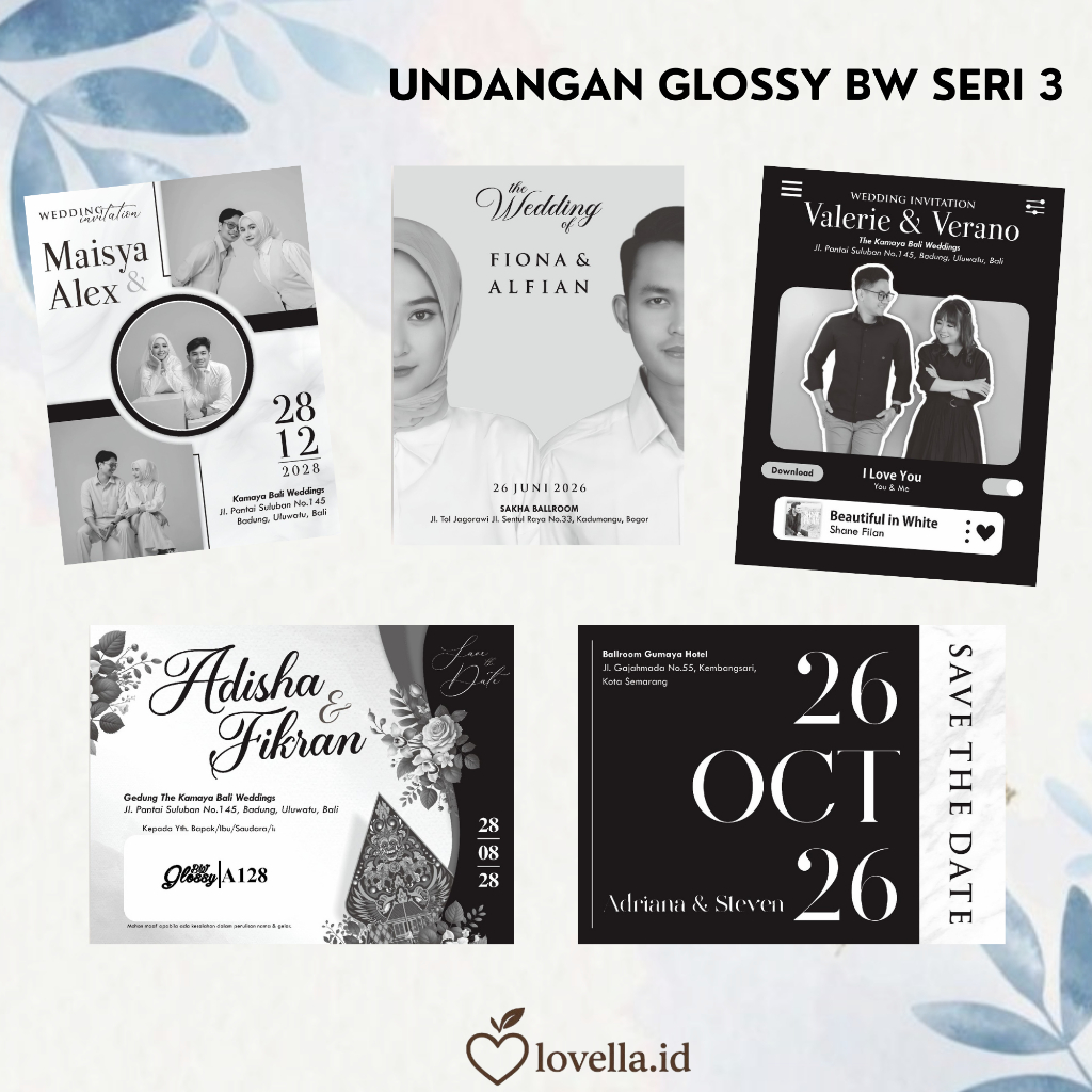 UNDANGAN PERNIKAHAN GLOSSY BW MENGKILAP - UNDANGAN NIKAH SIMPLE AESTHETIC - GLOSSY BW A SERI 3