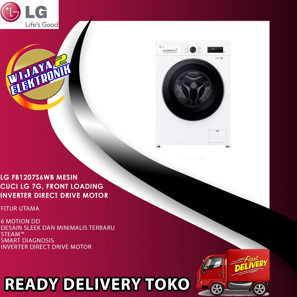 LG FB1207S6WB Mesin Cuci LG 7kg, Front Loading Inverter Direct Drive Motor