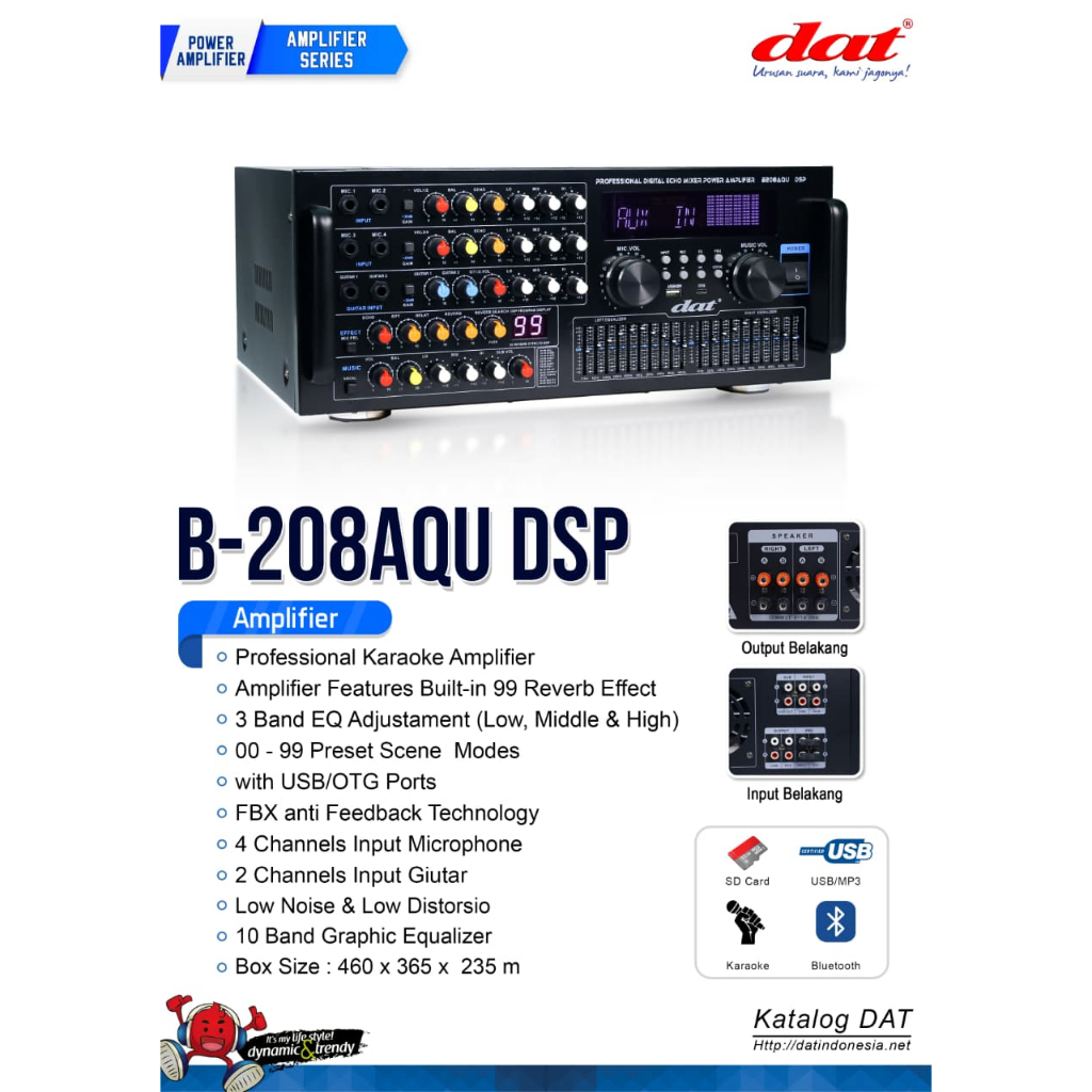 Power Amplifier DAT B208AQU DSP/ B 208 AQU DSP Reverb effect anti Feedback Bluetooth