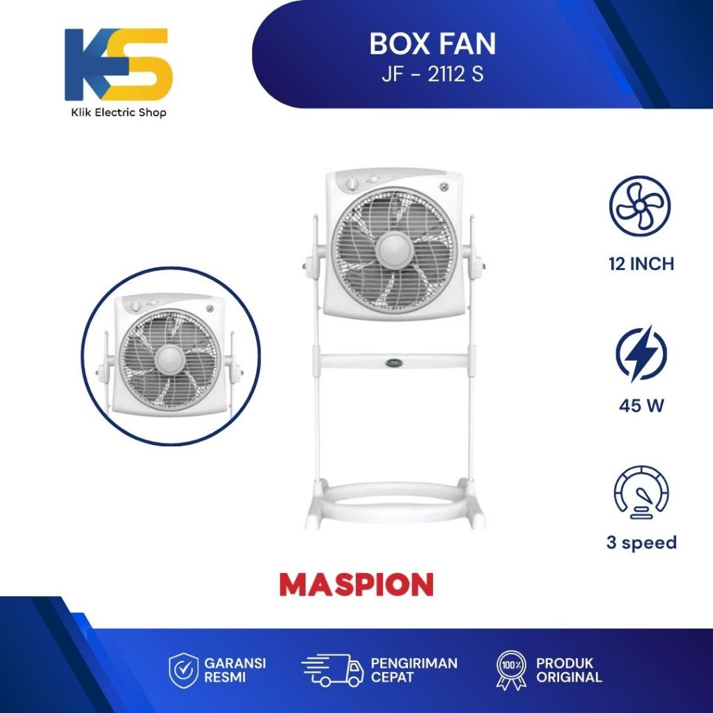 MASPION BOX FAN STANDING JF-2112 S & JF-2111 RC KIPAS ANGIN 12 INCH DAYA 45 WATT ORIGINAL GARANSI RE