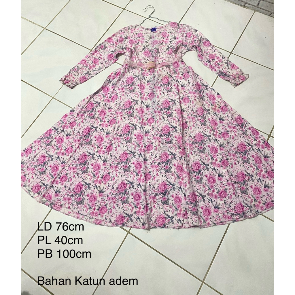 PL Preloved gamis dress muslim anak pink motif bunga 7 8 9 tahun