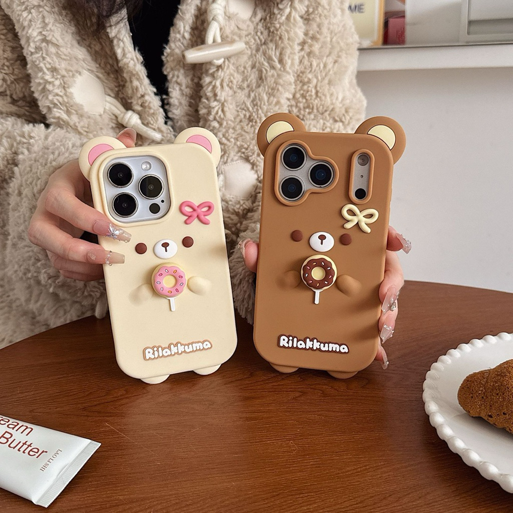 GLEAMSWEAR.ID | RILAKKUMA DONUT 3D SILICONE CASE IPHONE 13 14 15 16 17 PRO PROMAX