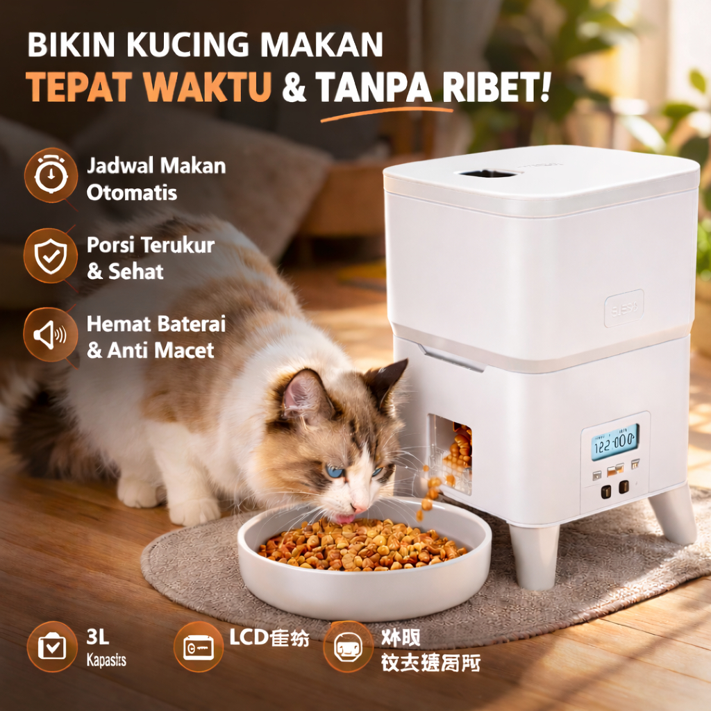 Automatic Pet Feeder 3L Tempat Makan Kucing & Anjing Otomatis Auto Feeder Timer Anti Tumpah Pet