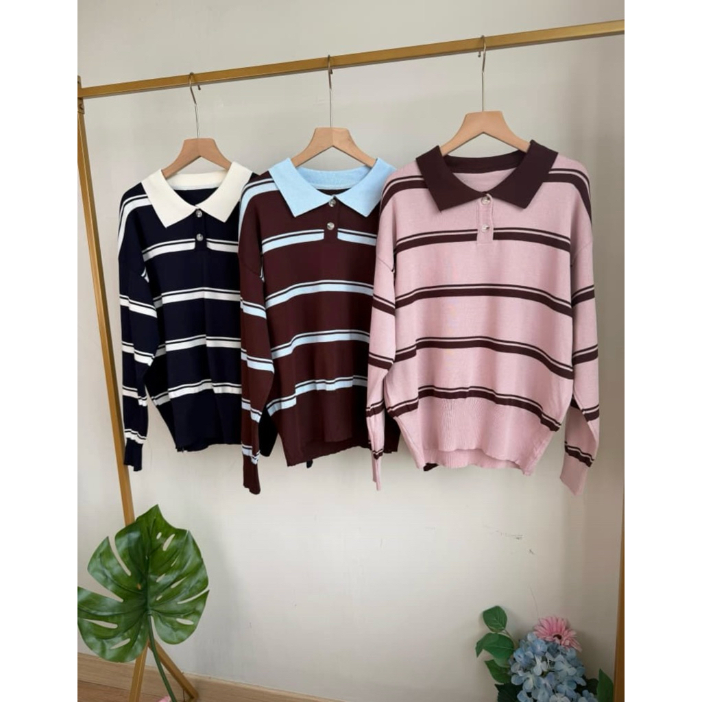 Atasan kaos rajut salur kerah