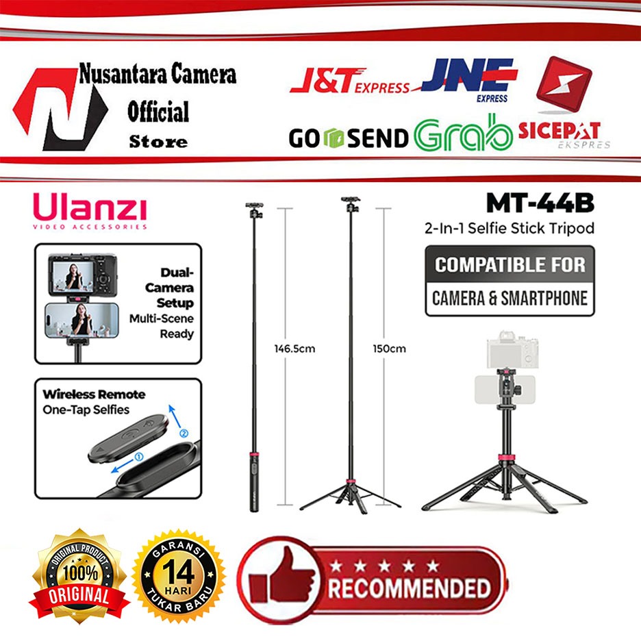 ULANZI MT-44B 2-IN-1 SELFIE STICK TRIPOD for Camera & Smartphone HP Ulanzi MT44B MT-44 B MT44 B Mini
