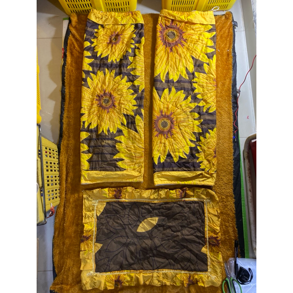 PL SET 3 Sarung California (1 bantal, 2 Guling) Dewasa Motif Sunflower Dalam Ada Lapisan Bulu. Iz