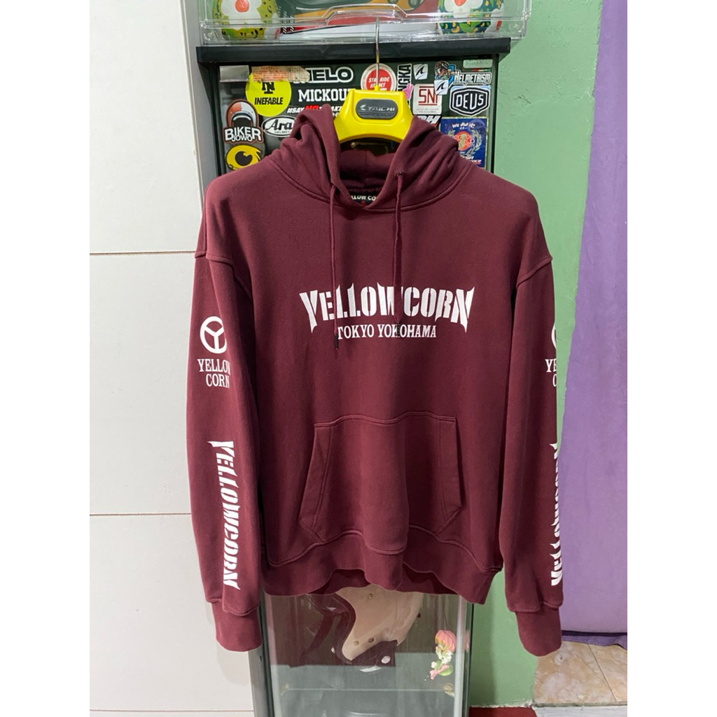 yellow corn hoodie maroon original