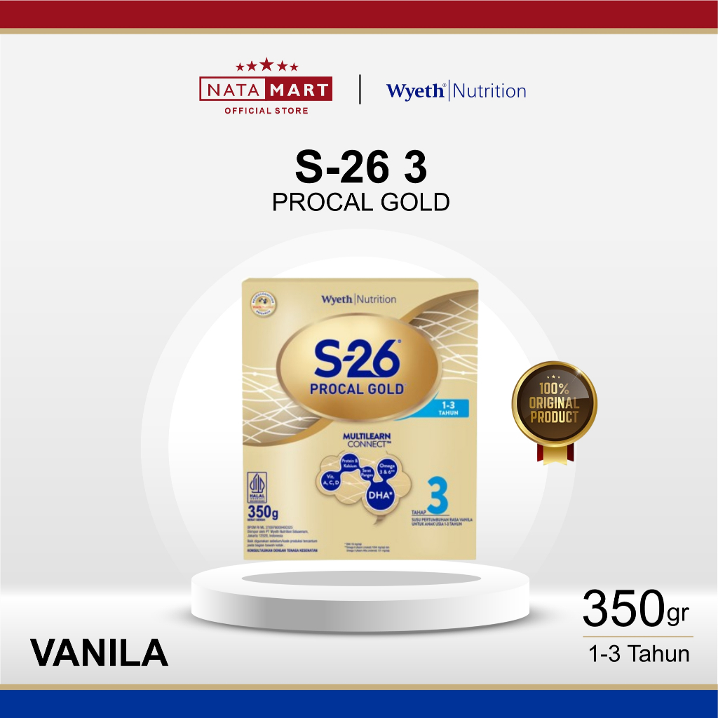 NATAMART - SUSU FORMULA PERTUMBUHAN ANAK S26 PROCAL GOLD 3 BALITA USIA 1-3 TAHUN RASA VANILA 350G / 