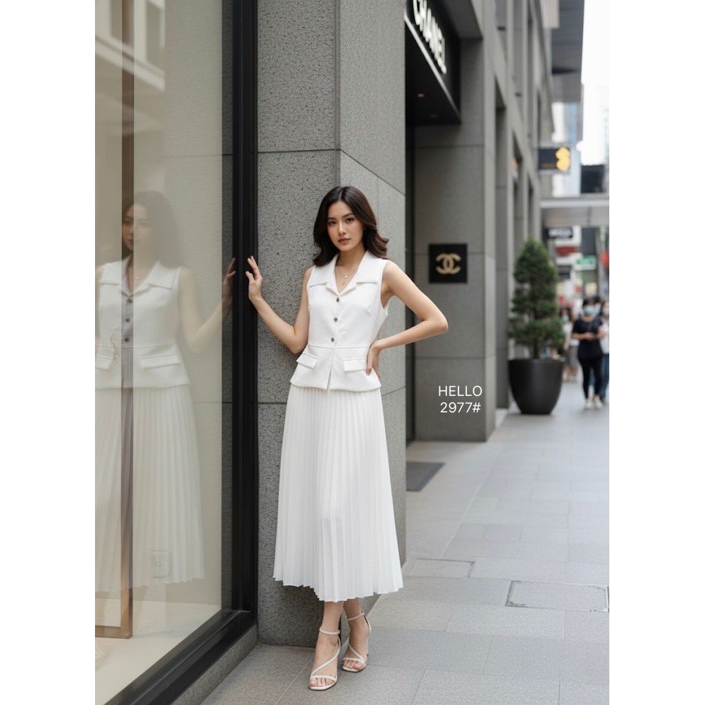 Villy Wear Set Vest Rok plisket import Bkk Setelan wanita cantik elegan